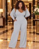 Unbothered Jumpsuit & Crop Top Set (Grey)