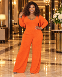 Unbothered Jumpsuit & Crop Top Set (Orange)