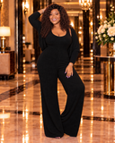 Unbothered Jumpsuit & Crop Top Set (Black)