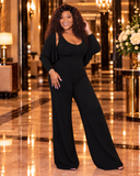 Unbothered Jumpsuit & Crop Top Set (Black)