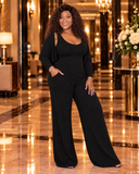 Unbothered Jumpsuit & Crop Top Set (Black)