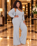 Unbothered Jumpsuit & Crop Top Set (Grey)