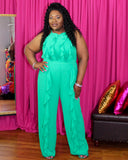 Olivia Ruffled Jumpsuit - Emerald