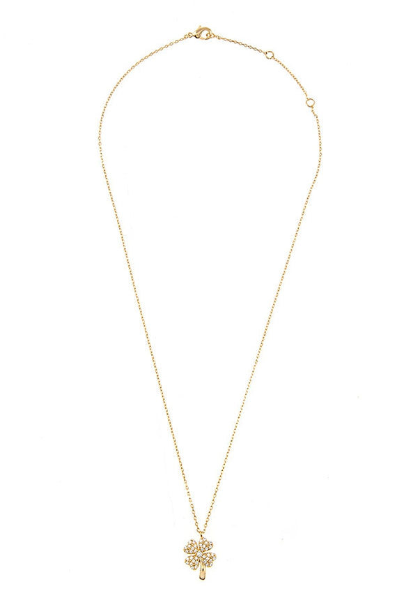 beautiful CZ stone pave clover pendant necklace white/gold dipped.