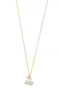 CZ stone cherry pendant necklace white/gold dipped.