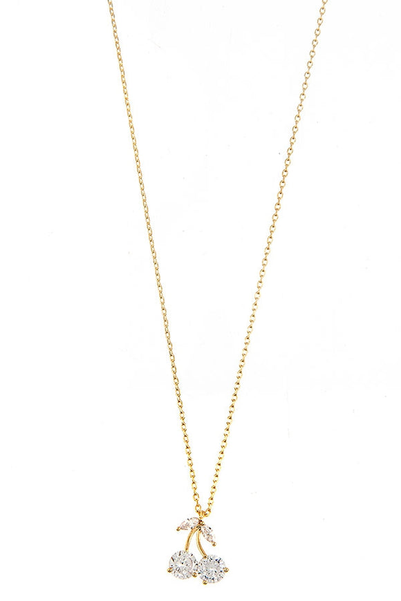 CZ stone cherry pendant necklace white/gold dipped.