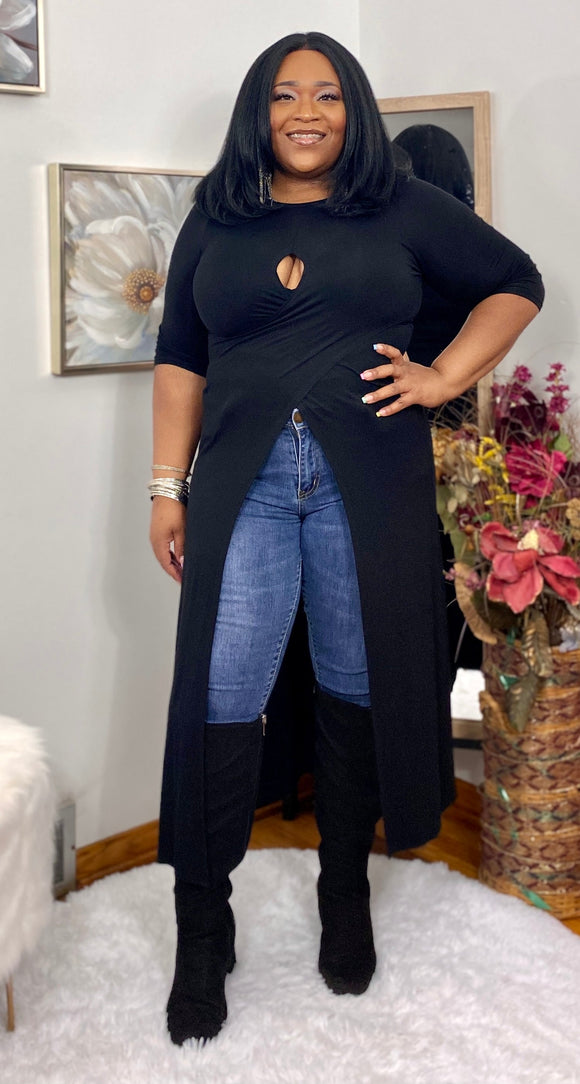 Cross Me Tunic Top - Black